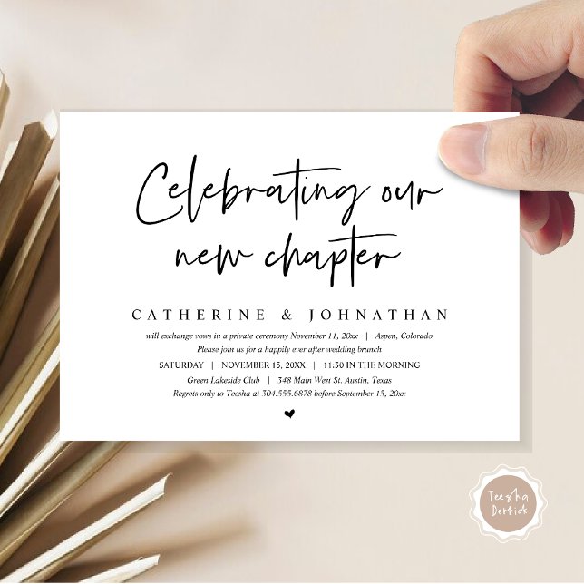 Invitation Fêter Notre Nouveau Chapitre, Elopement Brunch (Celebrating Our New Chapter, Elopement Brunch/ Dinner / Party Invitation Card, in Black and White)
