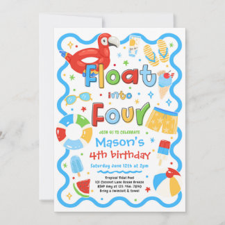 Invitation Fêter quatre ans en flottant dans l'été Fête au bo