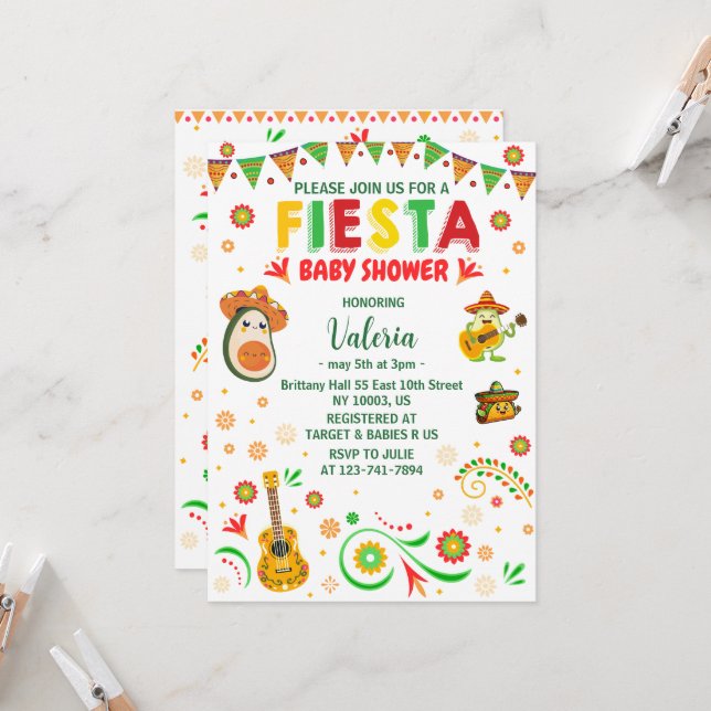 Invitation fêtes baby shower folk mexicain (Devant/Arrière en situation)