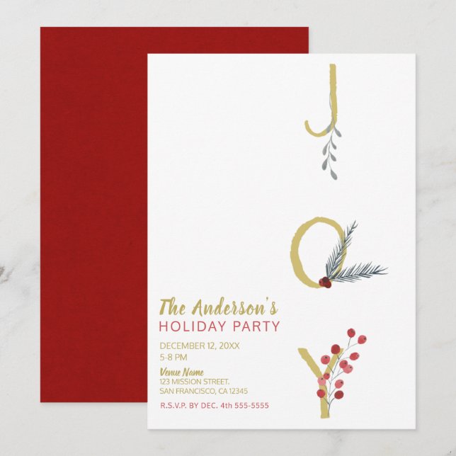 Invitation Fêtes Botaniques Joy Rustic Gold Minimal Party (Devant / Derrière)