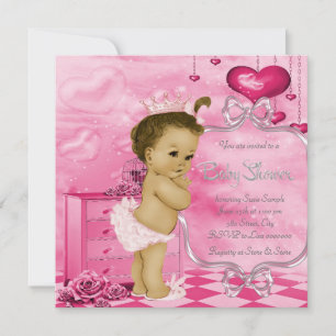 Invitation Fêtes de bébé afro-américain Cœurs roses et roses