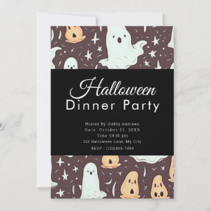 Invitation Fêtes de dîner marrons Halloween avec des fantômes