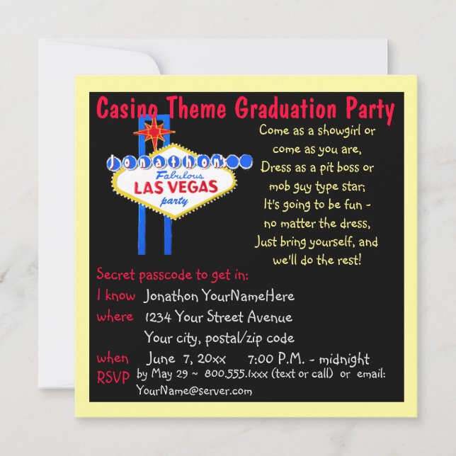 Invitation Fêtes de fin d'études à La Vegas (Devant)