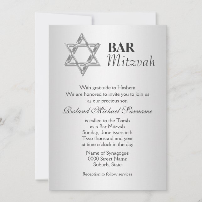 Invitation Fêtes de la mitzvah du bar gris argenté (Devant)