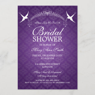 Invitation Fêtes de l'mariée élégantes Oiseaux et Diamants Vi