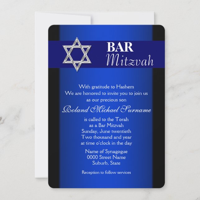 Invitation Fêtes de mitzvah de bar en argent bleu #4 (Devant)