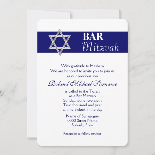 Invitation Fêtes de mitzvah de bar en argent bleu #4 (Devant)