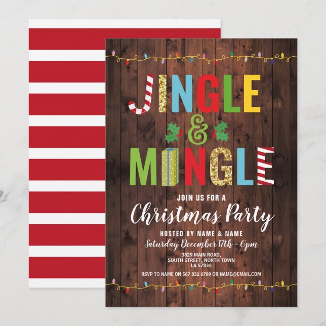 Invitation Fêtes de Noël à Jingle et Mingle Bois (Devant / Derrière)