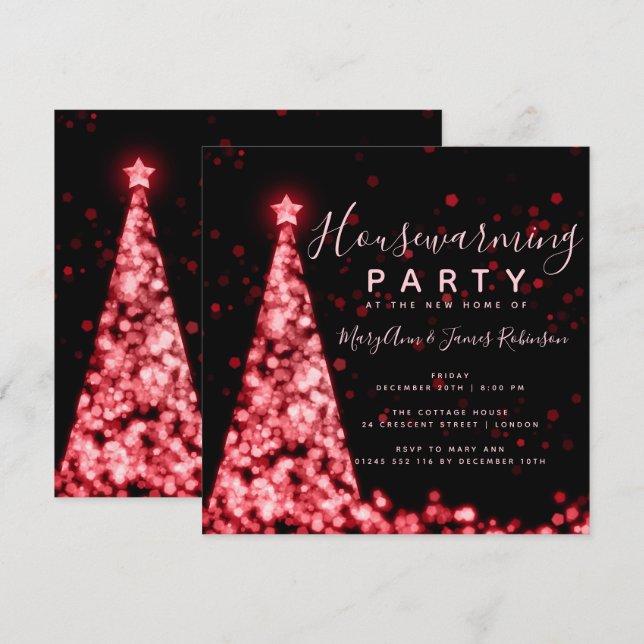 Invitation Fêtes de Noël de la Fête du Ménage Rouge (Devant / Derrière)