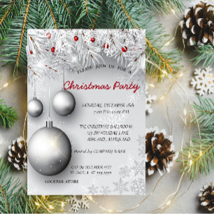 Invitation Fêtes de Noël d'entreprise Flocons de neige,Boules