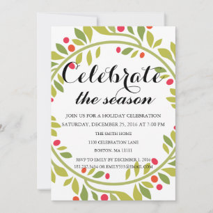 Invitation Fêtes de Noël Floral Wreath Family Party