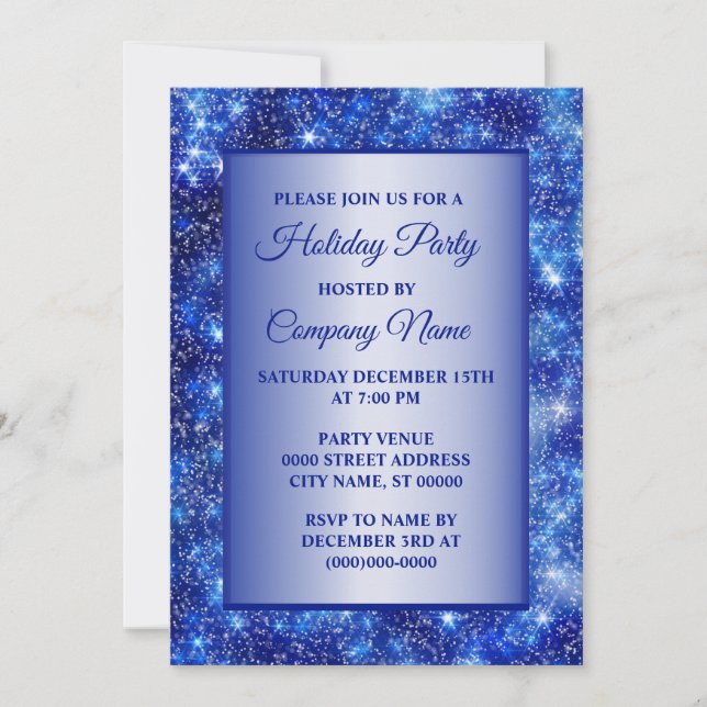 Invitation Fêtes de Noël Marine Blue Sparkle (Devant)