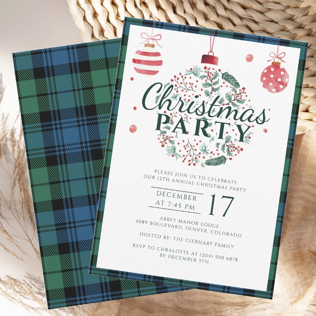 Invitation Fêtes de Noël Plaid Party Campbell Tartan (Rustic Plaid Tartan Christmas Holidays Party Invitation)