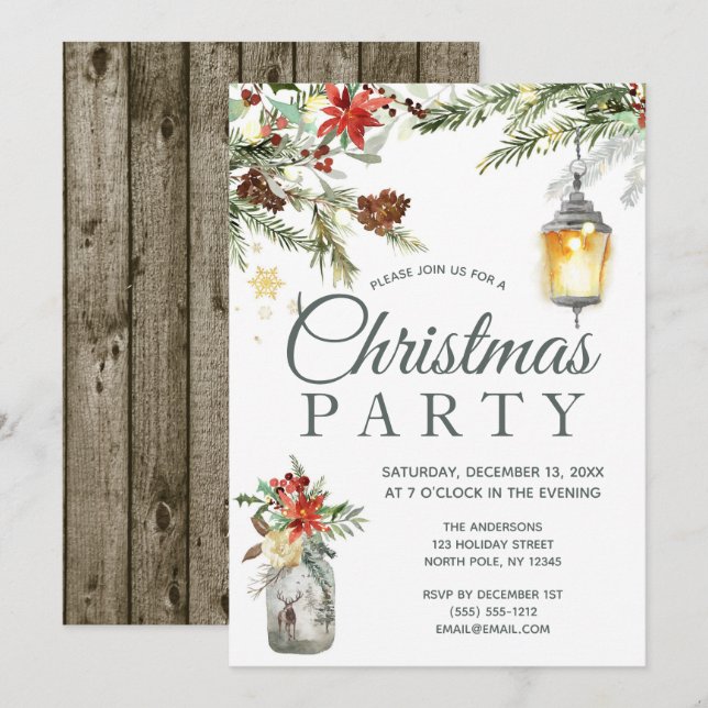 Invitation Fêtes Rustiques Florales Lumières Noël (Devant / Derrière)