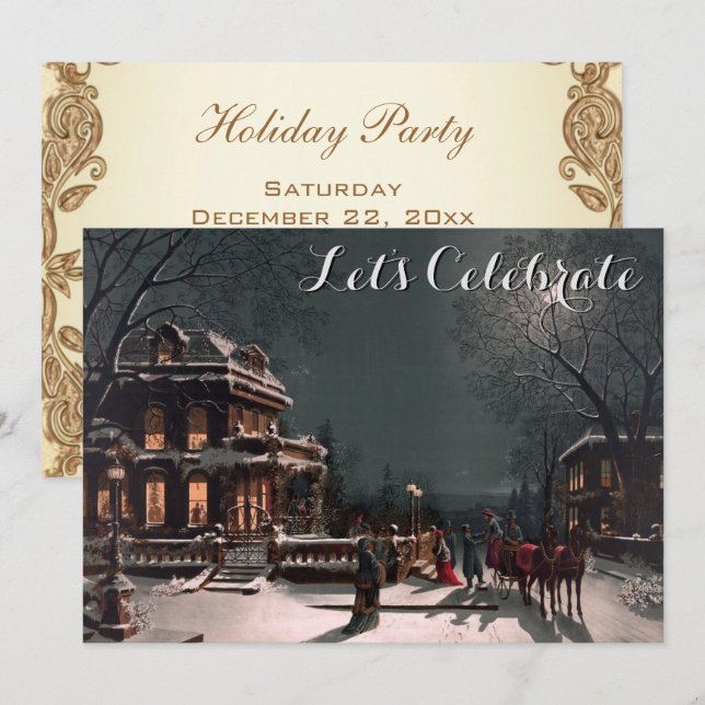 Invitation Fêtes vintages fête de Noël victorienne (Devant / Derrière)