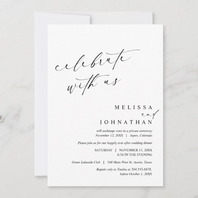 Invitation Fêtez avec les jeunes mariés, Mariage Elopement (Devant)
