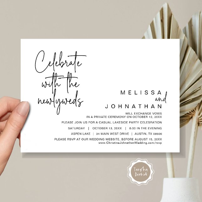 Invitation Fêtez avec les jeunes mariés, Mariage Elopement In (Celebrate with the newlyweds, Wedding Elopement Invitation Cards, Printed and Template file.)