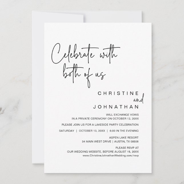 Invitation Fêtez avec nous deux, Mariage Elopement Party (Devant)