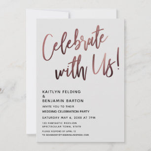 Invitation Fêtez Avec Nous ! Écriture manuscrite rose or gris