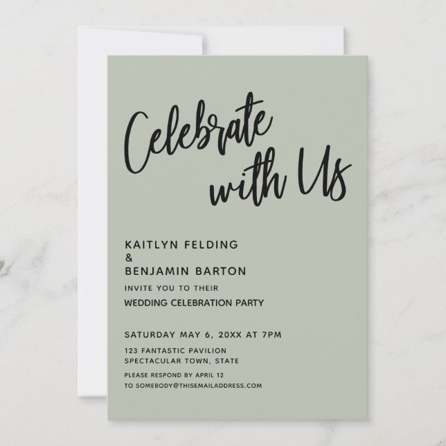 Invitation Fêtez Avec Nous ! Écriture manuscrite Sage Green I (Devant)