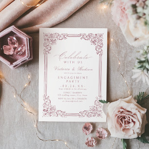 Invitation Fêtez Avec Nous ! Fiançailles Vintage rose Dusty