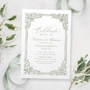 Invitation Fêtez Avec Nous ! Fiançailles Vintage Sage Green