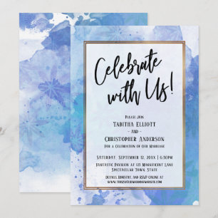 Invitation Fêtez avec nous Gold Border Abstrait Blue Splash