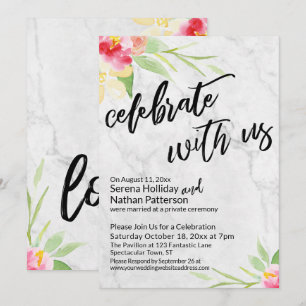 Invitation Fêtez avec nous Marbre doux & Fleurs d'Aquarelle