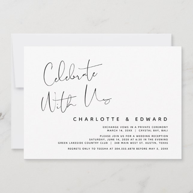 Invitation Fêtez avec nous, Mariage Elopement Party Invitat (Devant)