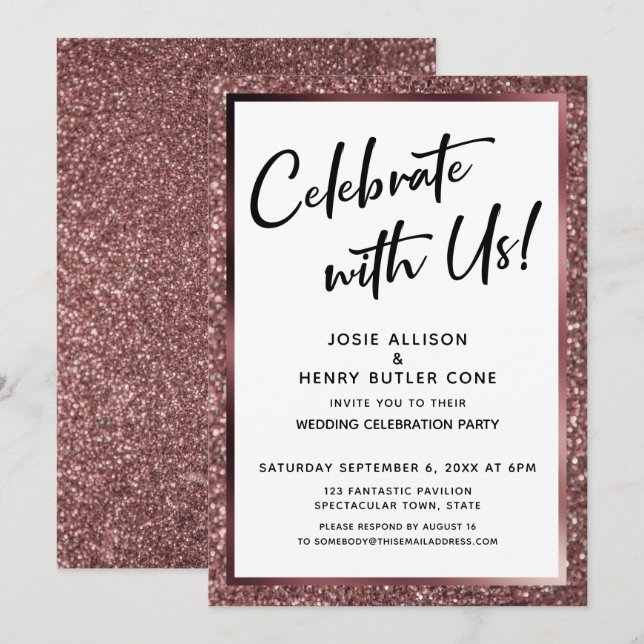 Invitation Fêtez Avec Nous ! Réception Parties scintillant or (Devant / Derrière)