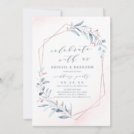 Invitation Fêtez Avec Nous ! Rose Gold Dusty Blue Greenery
