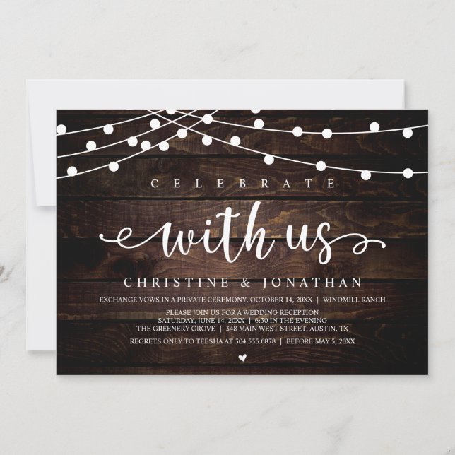 Invitation Fêtez avec nous Rustic Farm Mariage String Light (Devant)