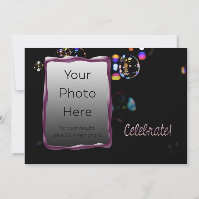 Invitation Fêtez ! Photo personnalisée et texte avec bulles (Devant)