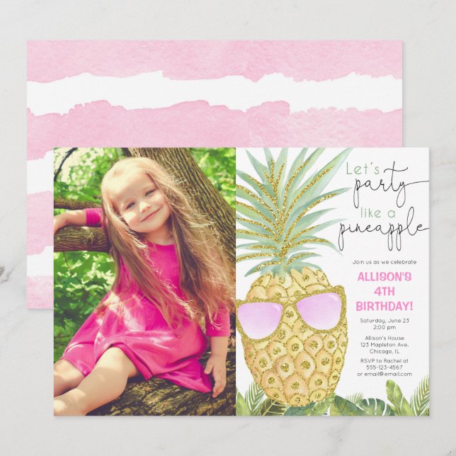 Invitation Fêtons comme une photo d'anniversaire de la fille  (Devant / Derrière)