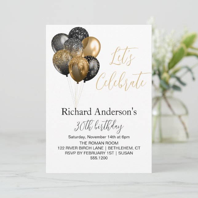 Invitation Fêtons Faux Gold 30TH Men Birthday Party (Debout devant)