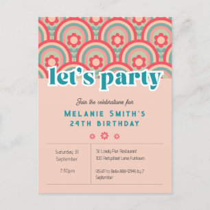 Invitation "Fêtons" Fleur rétro enfant, rose