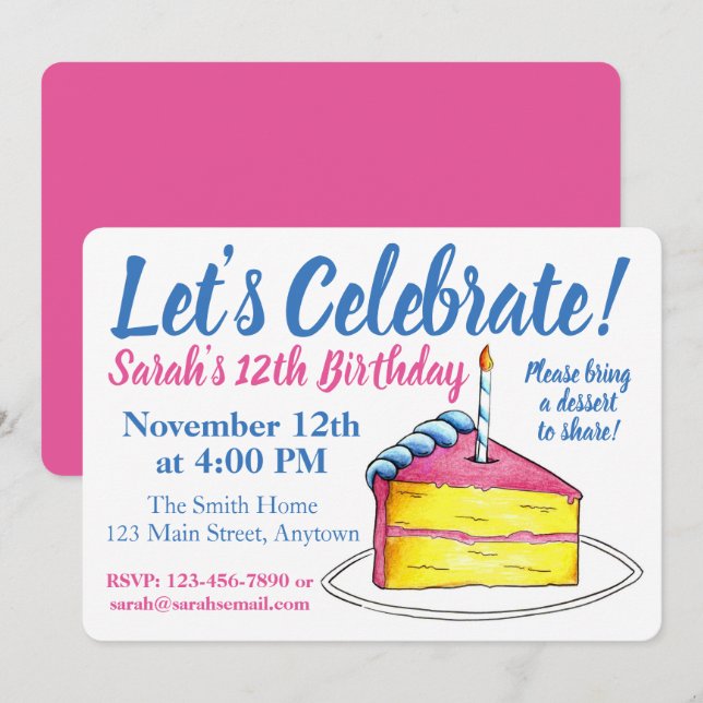 Invitation Fêtons la bougie de gâteau d'anniversaire rose jau (Devant / Derrière)