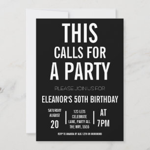 Invitation Fêtons la fête Adulte Noir et Blanc Minimal