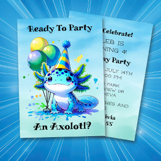 Invitation Fêtons la fête d'anniversaire de Axolotl Boy