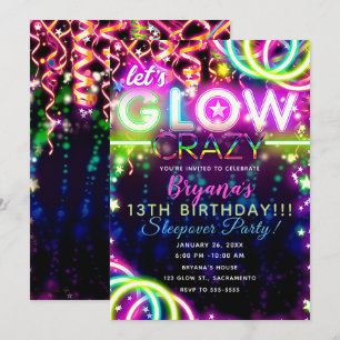 Invitation Fêtons la fête d'anniversaire de Neon, folle et co