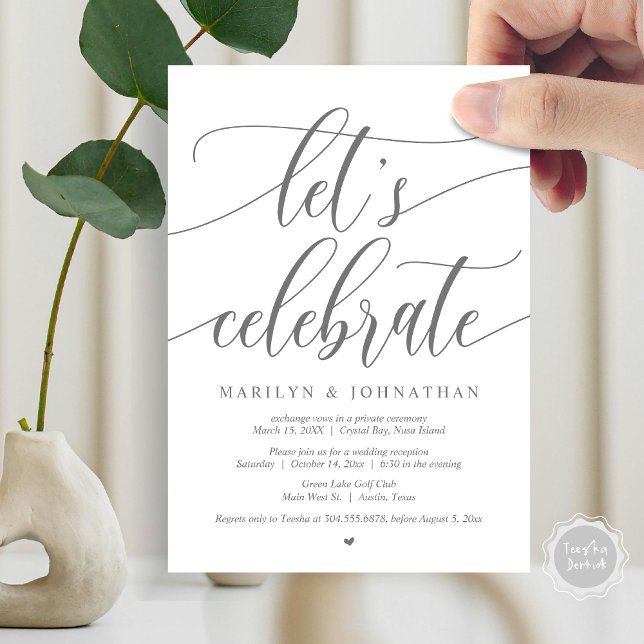 Invitation Fêtons la fête de l'Elopement Mariage, Navy Blue (Let's Celebrate Wedding Elopement Dinner Lunch Brunch Party Invitation Card, PDF, in Dark Grey)