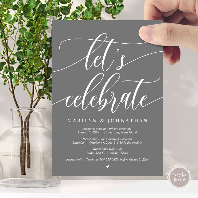 Invitation Fêtons la fête de l'Elopement Mariage, Navy Blue (Let's Celebrate Wedding Elopement Dinner Lunch Brunch Party Invitation Card, PDF, in Dark Grey)