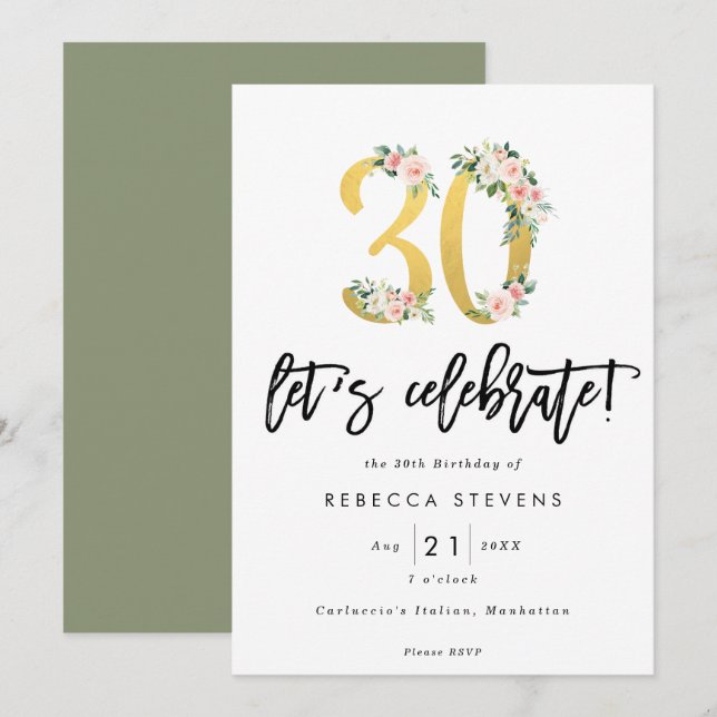 Invitation fêtons la fête du faux or du 30e anniversaire (Devant / Derrière)