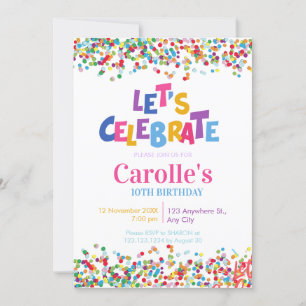 Invitation Fêtons l'anniversaire de Confetti Party