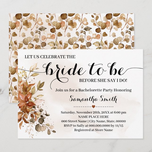 Invitation Fêtons l'épouse pour être Mariage de automne de do (Devant / Derrière)