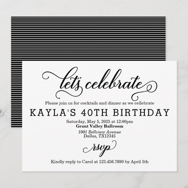 Invitation Fêtons l'invitation de la fête d'anniversaire (Devant / Derrière)