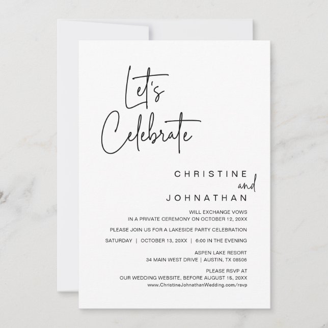 Invitation Fêtons, Mariage Elopement Diner Party in (Devant)