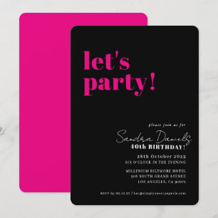 Invitation FÊTONS modern minimal anniversaire noir rose