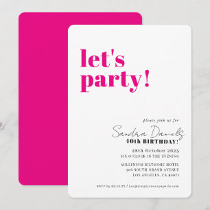 Invitation FÊTONS moderniste anniversaire minimaliste rose no