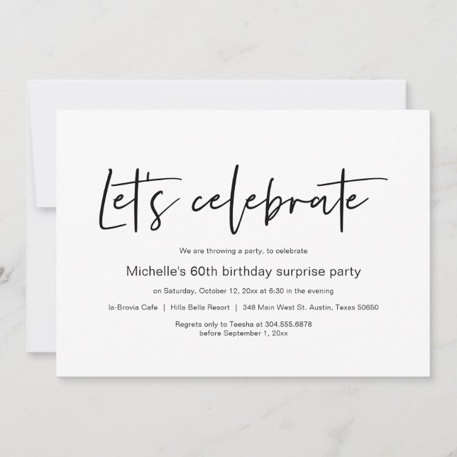 Invitation Fêtons, Surprise Birthday Party (Devant)